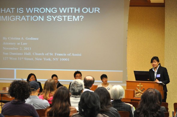 Cristina Godinez discusses what's wrong with the U.S. immigration system.   Photo by NOEL T. PANGILINAN